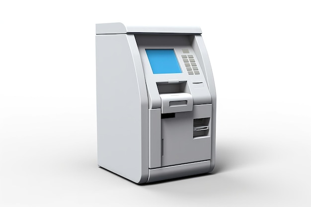 3D cartoon white ATM machine realistic screen and buttons