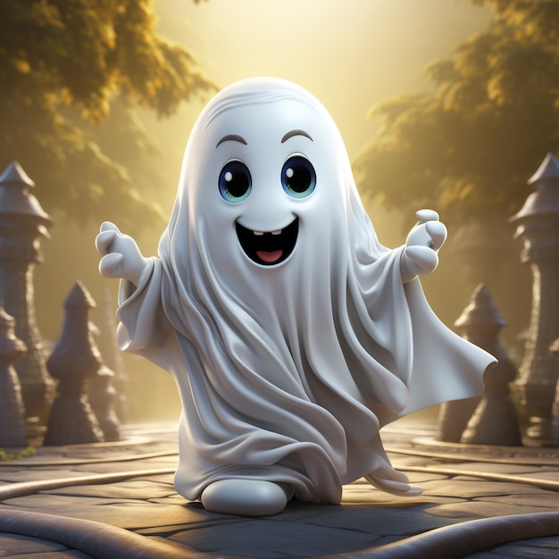 Foto cartone animato 3d di un fantasma bianco