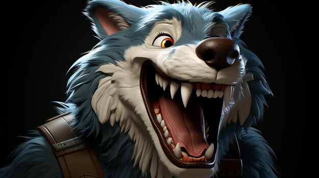 A 3d cartoon Wolf grinning Disney style art photo