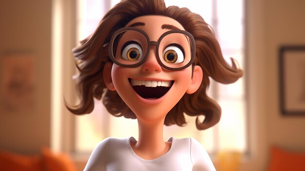 3d cartoon woman in happy mood photo realistic illustration made by generative ai