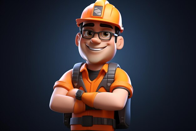 3D Cartoon Worker in Orange Vest