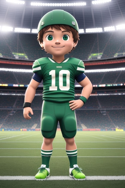 Photo 3d cartoon young american football in stadium background generative ai