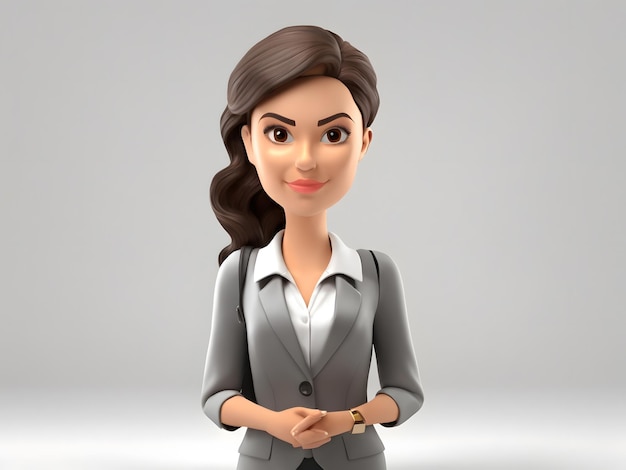 3D cartoon Young business woman isolated on a white background