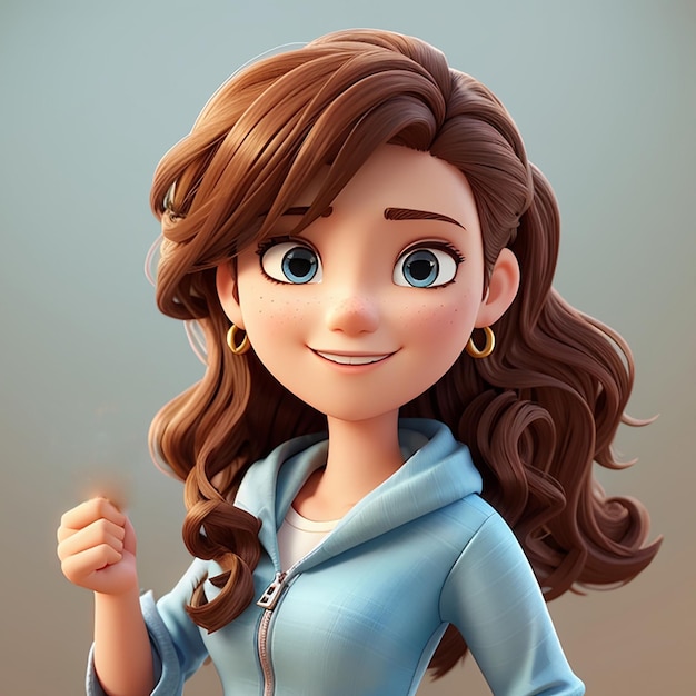 3d cartoon young woman holding key