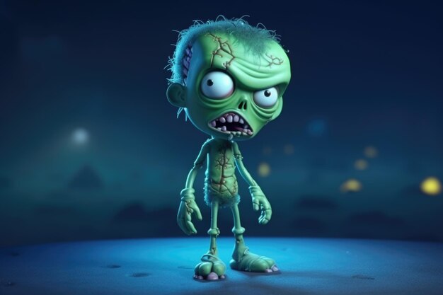 3d cartoon zombie character with a playful and quirky personality