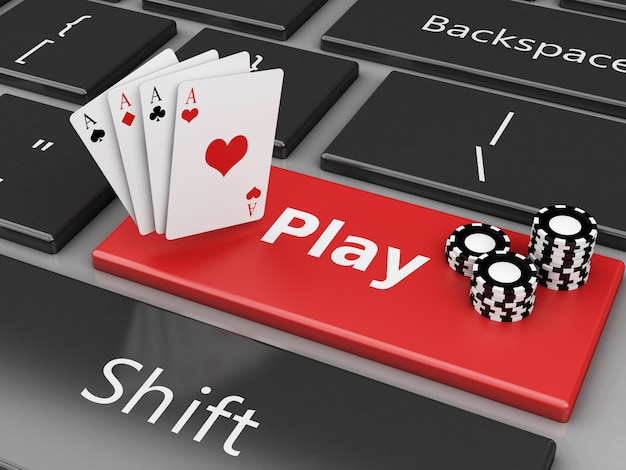 3d Casino Chips and cards on the computer keyboard
