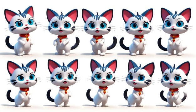 Foto 3d cat character set