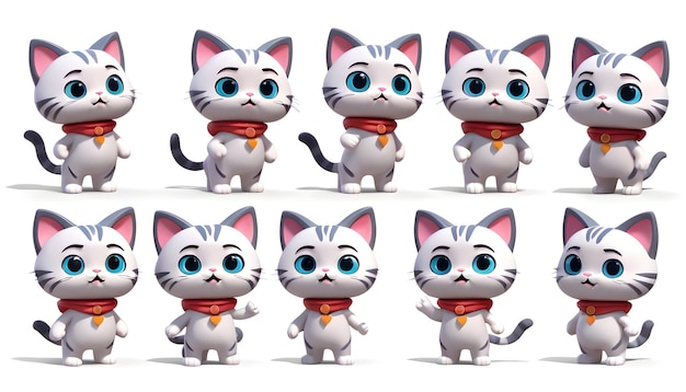 Foto 3d cat character set