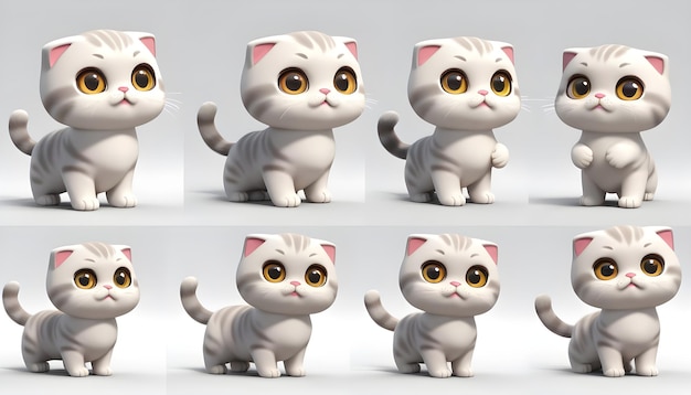 Photo 3d cat character set