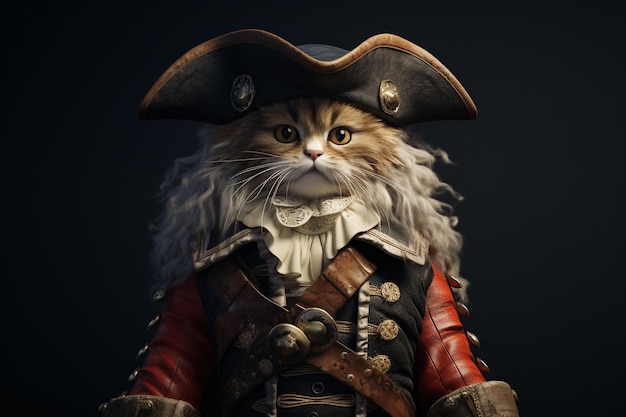 3D Cat in Pirate Clothes Generative By Ai