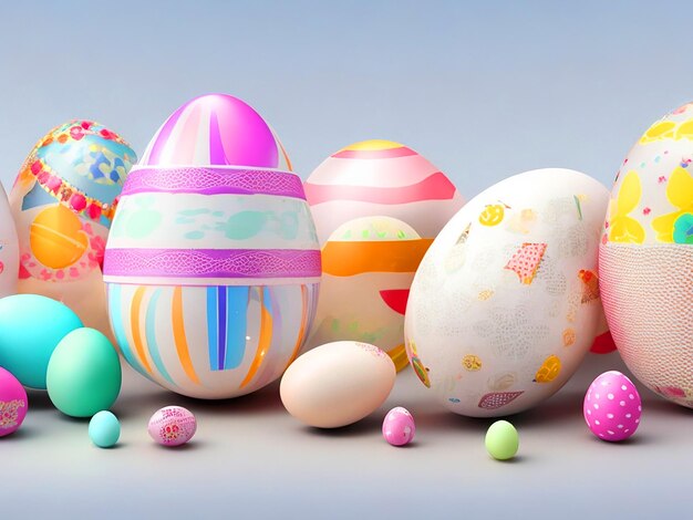 3D-празднование с большим количеством пасхальных яиц для декоративного дизайна