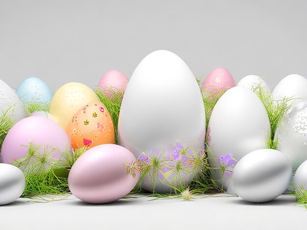 3d celebration with many Easter eggs on for decorative design image downloaded