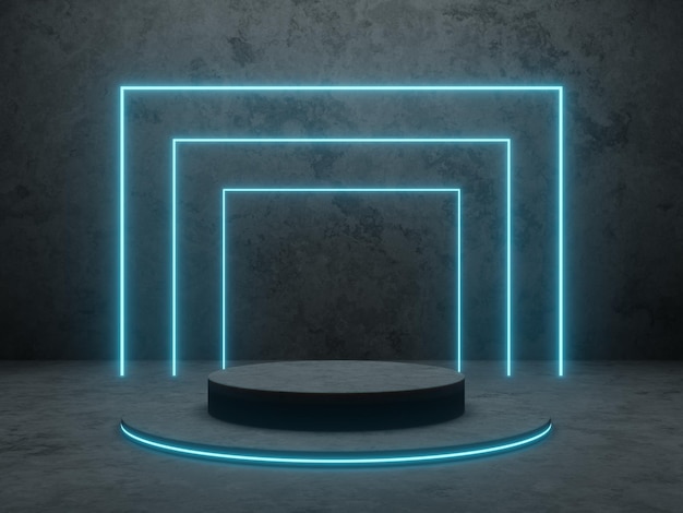 3D cement podium with neon light