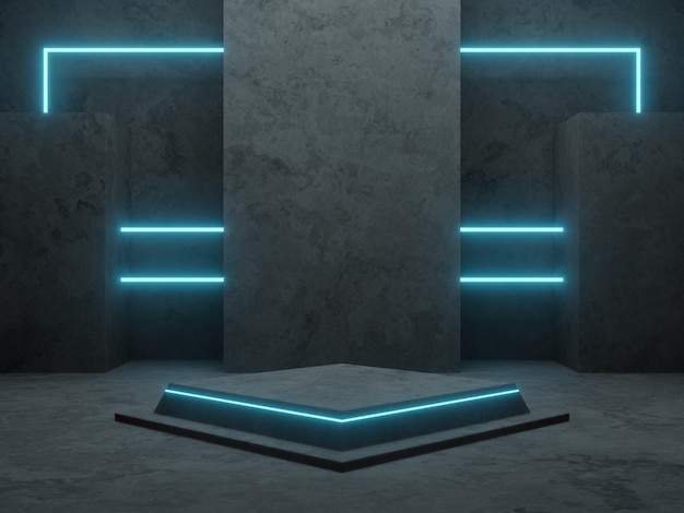 3D cement podium with neon light