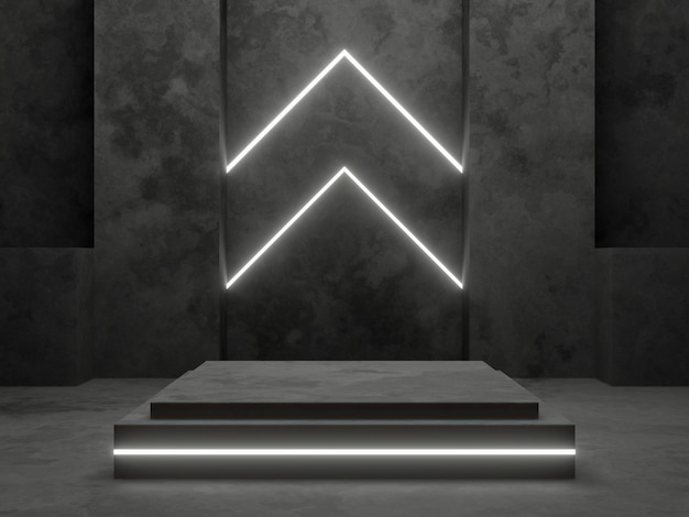 3D cement podium with white neon lights