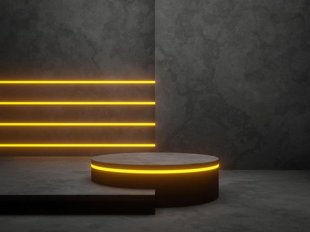 3D cement podium with yellow neon light