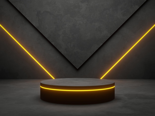 3D cement podium with yellow neon light