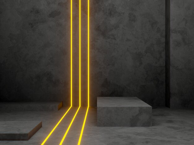 3D cement wall with neon lights