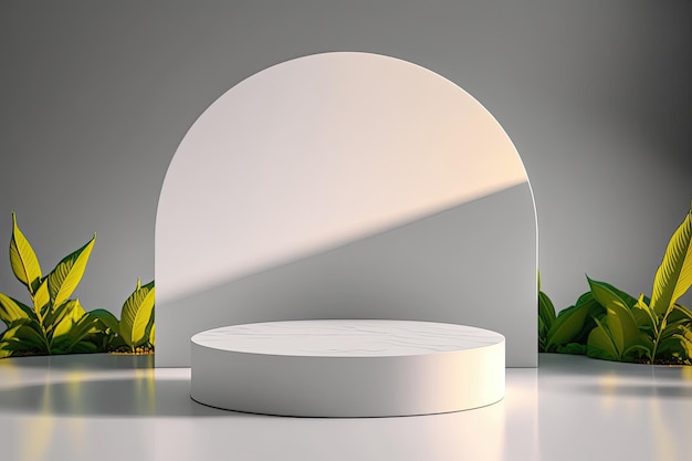 3D Ceramic Round Podium For Product With Nature Background Generated AI