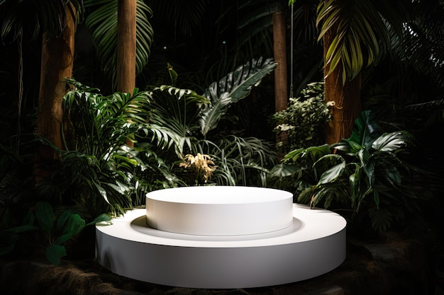 3D Ceramic Round Podium For Product With Nature Background Generated AI