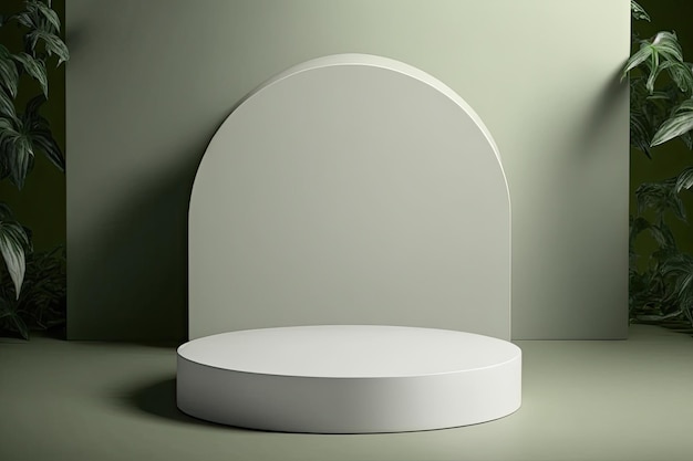 Photo 3d ceramic round podium for product with nature background generated ai