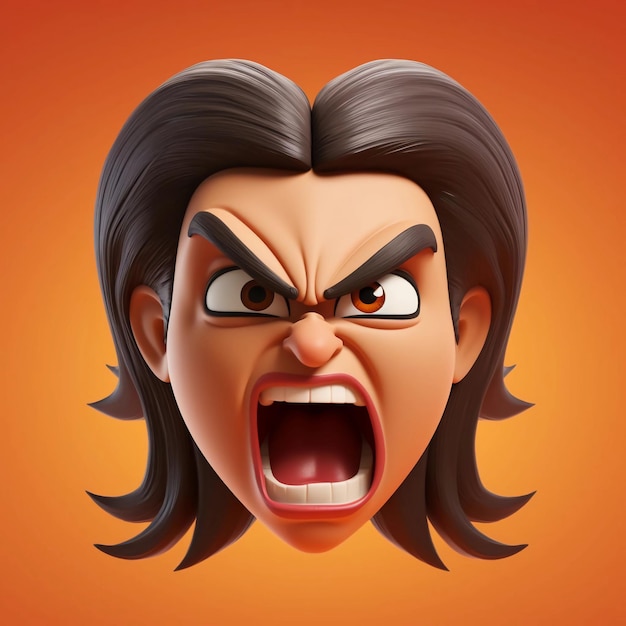 Foto avatar di personaggi 3d con espressione facciale arrabbiata su sfondo di colore arancione