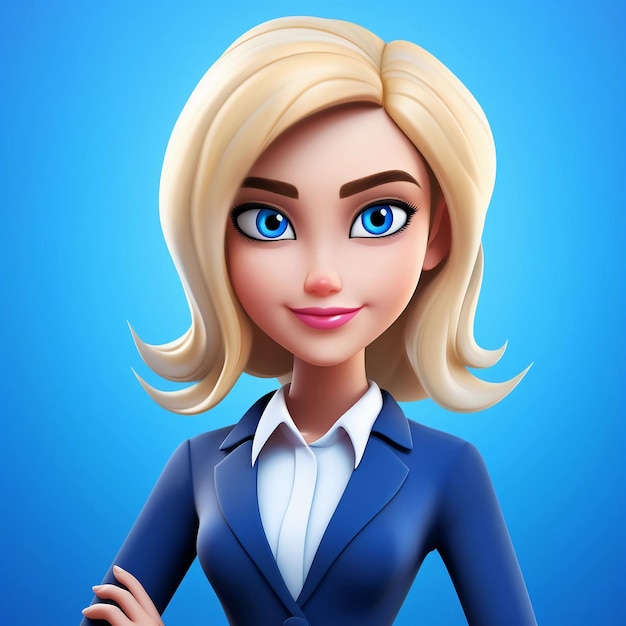 3D character avatar face of a woman wearing a suit