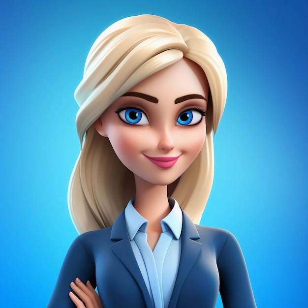 3D character avatar face of a woman wearing a suit