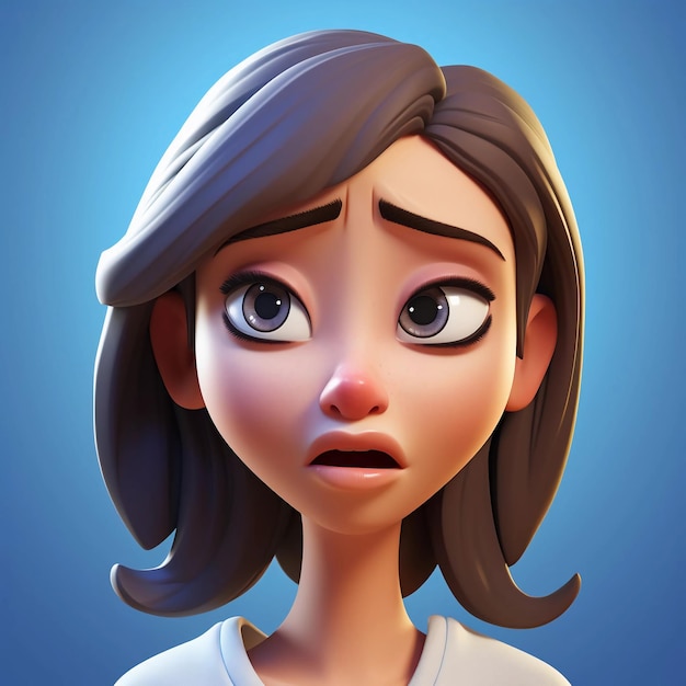 3D character avatar of a girl with a sad facial expression