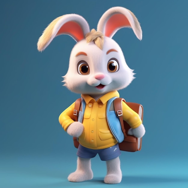 3d character bunny dressed in clothes with a backpack