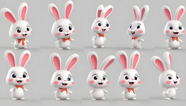 Photo 3d character bunny set various pose