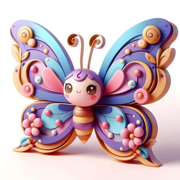 3D Character Butterfly With Flat Color Background