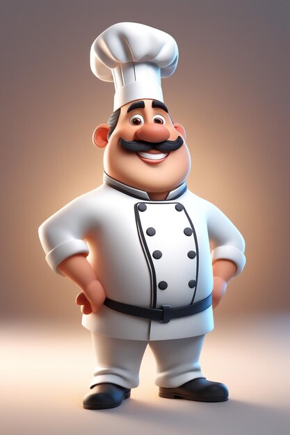 Foto chef di cartoni animati di personaggi 3d su sfondo di carta bianca sfondo isloted per tutto il corpo