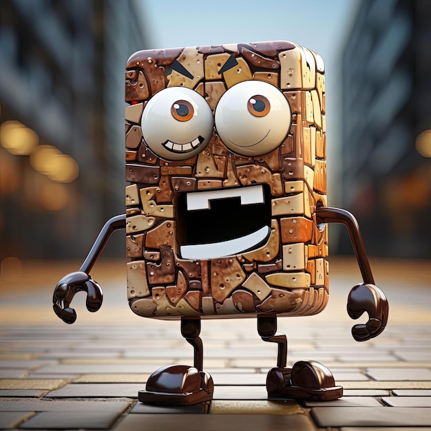 Photo 3d character of chocolate biscuit 3k in the style of playful cubism