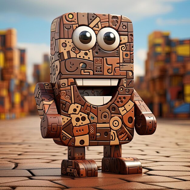 Photo 3d character of chocolate biscuit 3k in the style of playful cubism