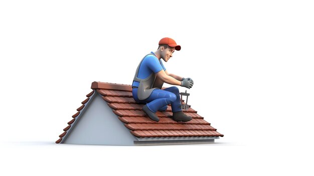 Photo 3d character cleaning gutters