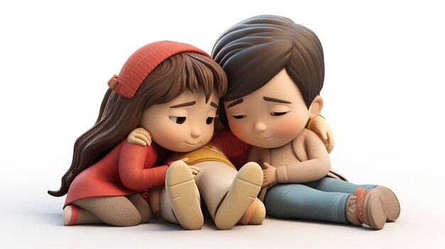 Photo 3d character comforting sleepy children