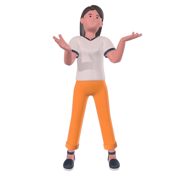 3d character of confused girl