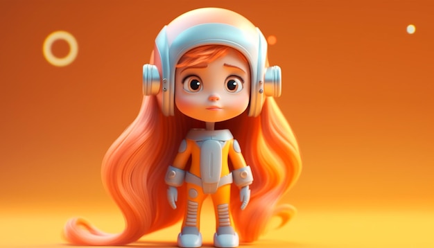 3D character cute cosmo girl with long peachy hair