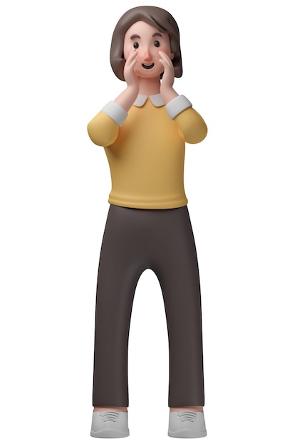 3D character of cute female making an announce pose