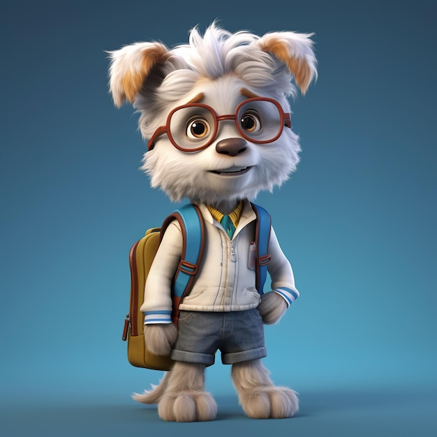 3d character dog dressed in clothes with a backpack