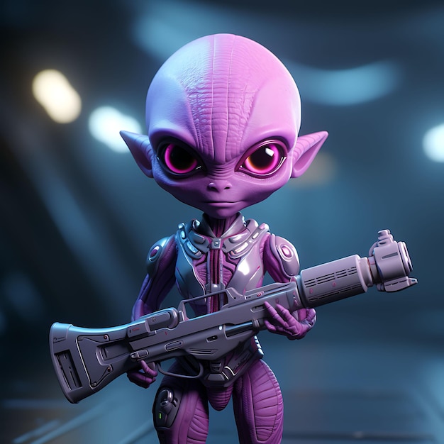 Photo 3d character female alien slim purple skin ray gun extraterrestrial anten game asset design art