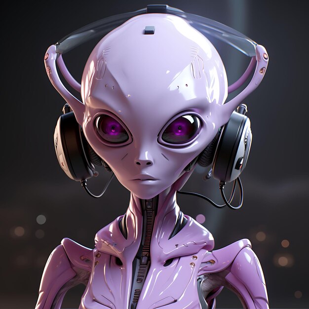 3D Character Female Alien Slim Purple Skin Ray Gun Extraterrestrial Anten Game Asset Design Art