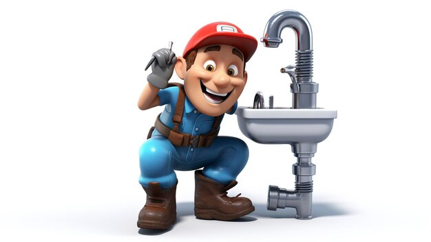 Photo 3d character fixing plumbing issues