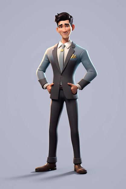 A 3d character in formal dress