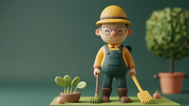 3d character gardener with hovel