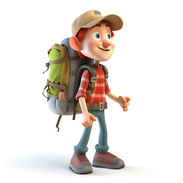 3d character of hiker man bring backpack