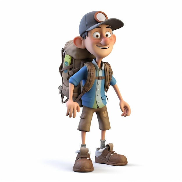 3d character of hiker man bring backpack