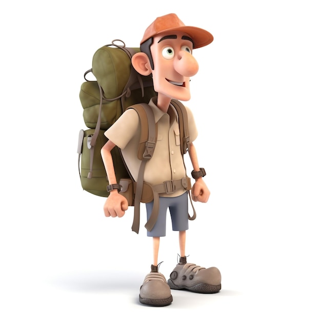 3d character of hiker man bring backpack