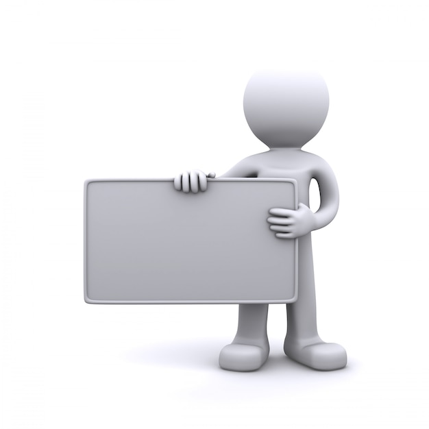 3D character holding a blank board